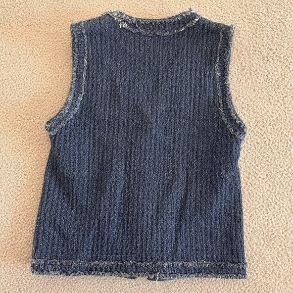 Y2K Vest Blue Waistcoat Tailored Suit Button Front Boho Textured - Picture 11 of 11
